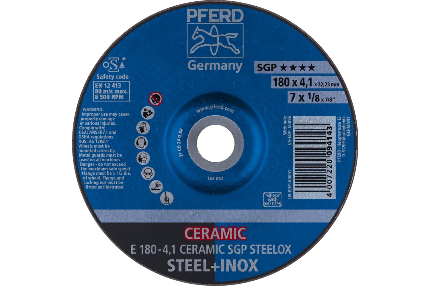 Picture of Pferd Grinding Wheel, 7" X 1/8 X 7/8, Ceramic Sgp Steelox, T27